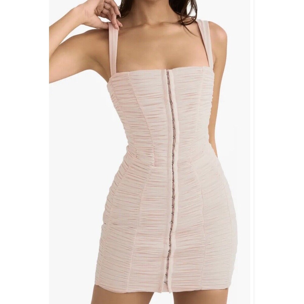 HOUSE OF CB 'Cate' Crystal Ruched Mesh Mini Dress/Size L+